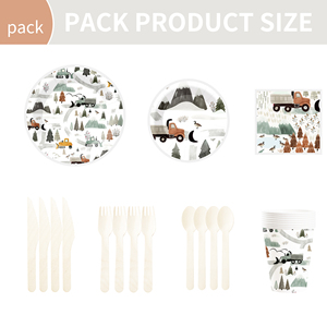 DAMAI - Juego de Platos, Vasos y Servilletas de Papel con Diseño de Camiones, Montañas, Ríos y Árboles para Fiestas Temáticas, Decoración para Fiestas de Cumpleaños de Niños - Product Image 4