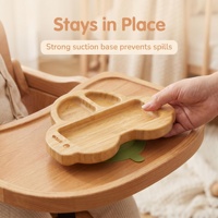 Assiette pour tout-petits en fibre de bambou naturelle, en forme de voiture de dessin animé, 3 compartiments, base antidérapante à ventouse, ustensiles d'alimentation pour bébé