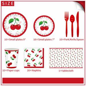 Platos de Papel Desechables con Diseño de Cerezas Rojas Personalizados para Fiestas de Cumpleaños - Product Image 2