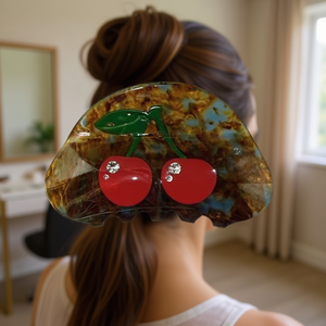 Pince à cheveux Angelina Cherry Claw Clip 8 cm en acétate avec strass pour femme, usage quotidien - Product Image 2