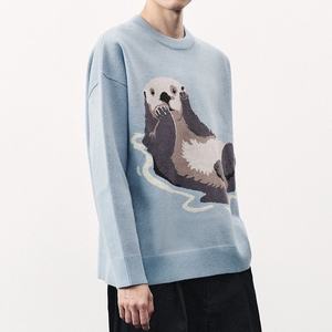 Prendas de punto personalizadas cuello redondo suelto venta al por mayor letra Jacquard alta calidad grueso elegante comodidad prendas de punto para hombres - Product Image 3