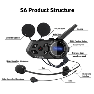 Nouveau kit d'intercom pour casque de moto <span class=keywords><strong>Europhone</strong></span> S6-1200M ABS, communication longue portée, étanche, bidirectionnel, pour 6 personnes - Product Image 2