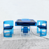 Table de poker et de mahjong automatique électrique de luxe en acrylique avec 2 jeux de jetons pour 4 joueurs, divertissement familial écologique