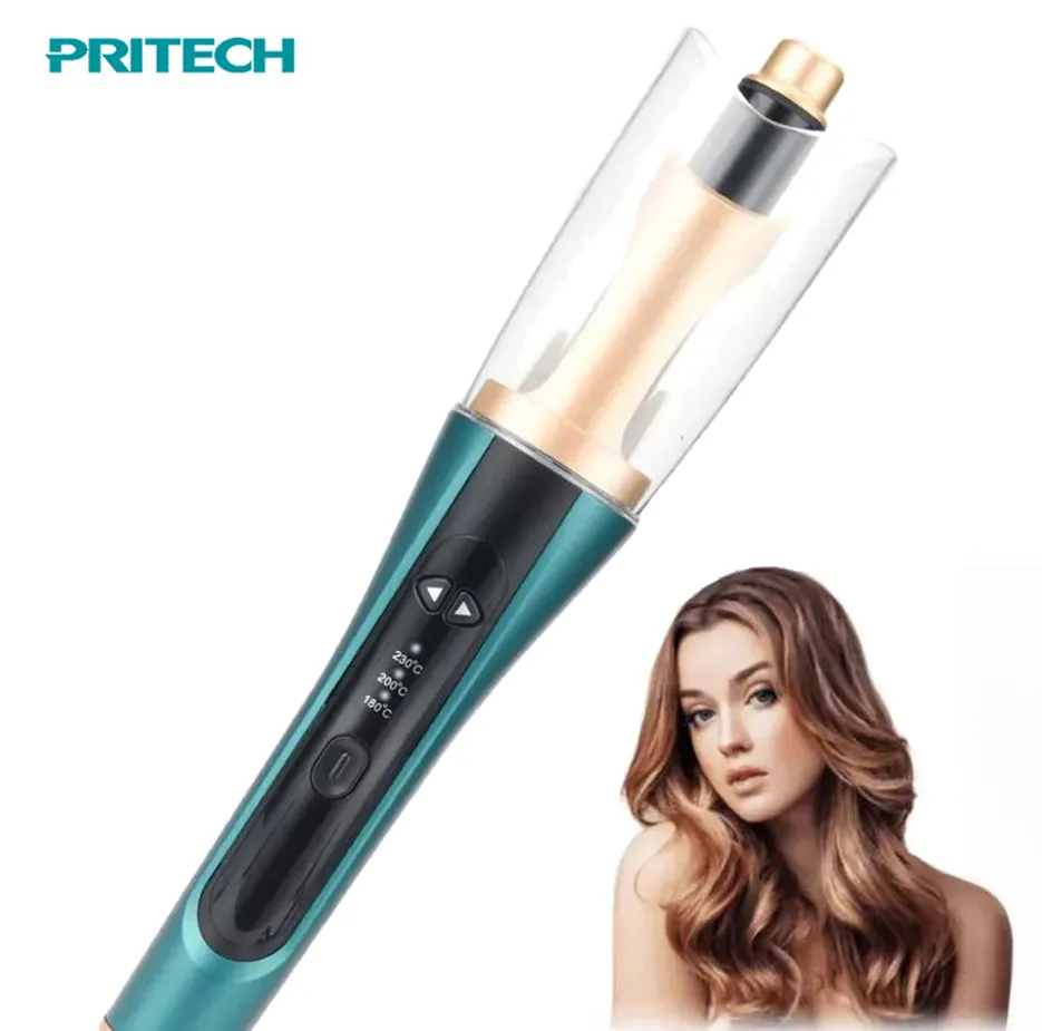 PRITECH Fast Heating Spin Iron Large Rotating Barrel Transparent Cover Magic Auto Hair Curler for Hair Styling
