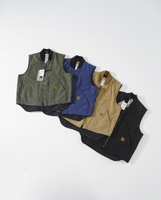 Gilet de travail en toile de coton pour hommes, col côtelé, fermeture éclair, doublé, sans manches, style vintage, personnalisable avec logo – Vente en gros