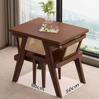 Ensemble de table à manger en bois massif pour 2 personnes, 2 chaises en rotin, écologique, assemblé, style moderne, design compact pour les petits espaces
