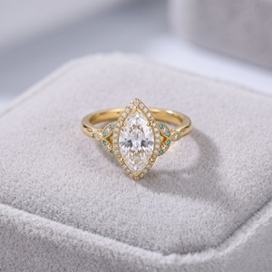 Anillo de Diamantes de Corte Marquesa VVS, Diseño Nuevo, Anillo de Halo de Oro Rosa de 18K, Anillos de Compromiso para Mujer, Joyería Fina - Product Image 1