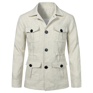 Nuova Giacca Cargo Multi-tasca con Risvolto, Cappotto Casual in <span class=keywords><strong>Lino</strong></span> da <span class=keywords><strong>Uomo</strong></span> - Product Image 4