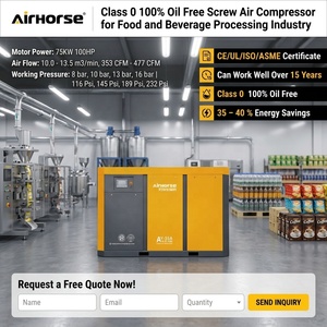 Compressore d'aria a vite Airhorse 100% senza olio 230V 60Hz per il mercato USA 75kW 100HP 8Bar 12.6m³/min UL per l'industria alimentare con serbatoio in acciaio inossidabile - Product Image 1