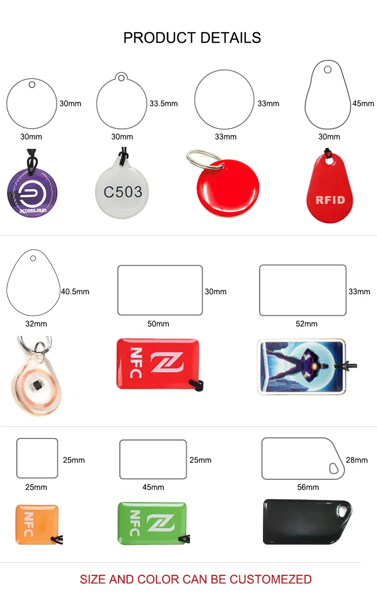 Móc Khóa Epoxy NFC Chống Thấm Nước Tùy Chỉnh Chìa Khóa Fob RFID Thẻ Với Vòng Kim Loại
