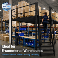 Système de stockage industriel multi-niveaux Smartlog : Plateforme de stockage en acier à colonnes indépendantes pour entrepôt avec garde-corps de sécurité