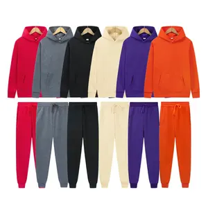 Premium düz özel eşofman takımlar fransız Terry eşofman Unisex setleri erkekler's spor Jogger Sweatpants ve Hoodie seti