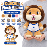 Service de Conception Personnalisée de Mascotte Lion en Peluche sur Mesure avec Crinière Ronde, Yeux Étoilés, Uniforme Sportif et Pose Debout