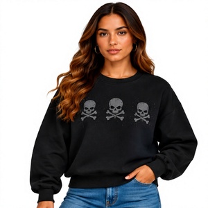 Women's <b>Black</b> Oversized <b>Crew</b> <b>Neck</b> <b>Sweatshirt</b> Full Sleeve 100% Cotton Knitted Autumn Wear - Product Image 1