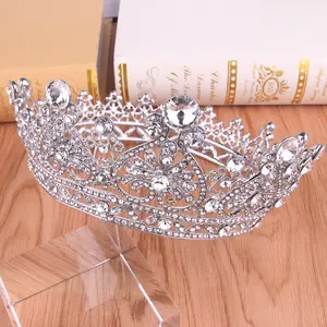 Tocado de cristal dorado para mujer, corona redonda completa para baile de graduación, Tiara barroca Vintage con descuento, venta al por mayor