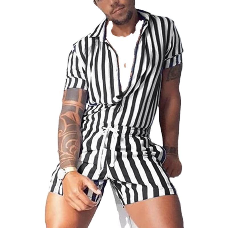 OEM Custom Mens One Piece Striped Overall Beach Wear Romper