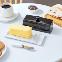Assiettes à beurre en céramique en gros avec couvercle et couteau, grande taille, style nordique, floral, américain, biodégradable, écologique, pour la maison et les restaurants