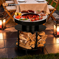 Barbecue moderne haut de gamme en acier Corten noir avec foyer et rangement pour bûches, certifié CE, allumage automatique, revêtement poudré, toutes saisons