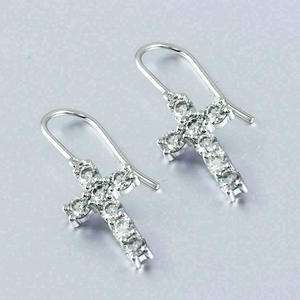 E925 <b>White</b> <b>Gold</b> Diamond <b>Cross</b> Earrings Women's Religious Ceremonies Round Brilliant Cut G Color Natural Stone - Product Image 4