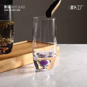 Tasse à thé en verre cristal Huiyi avec feuille d'or, verre à thé vert clair péridot pour le bureau, la maison, la salle de thé, cadeau d'affaires - Product Image 5