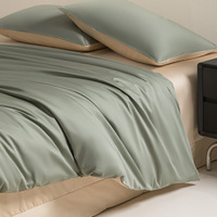 Parure de lit de luxe en coton longue fibre bicolore style nordique minimaliste, écologique, 4 pièces, personnalisable pour la maison