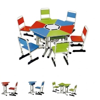 Meubles de classe scolaire modernes, écologiques et de bonne qualité, table de groupe trapézoïdale, chaise réglable en hauteur pour étudiants