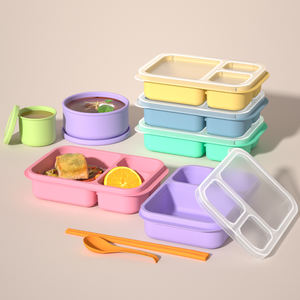 Caja Bento de silicona de grado alimenticio con logotipo personalizado, a prueba de fugas, 3 compartimentos, forma rectangular, tapa de almacenamiento, calentable, almuerzo apto para microondas - Product Image 1