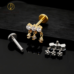 Orecchini Pendenti in Titanio ASTM F136 con Zirconia Cubica Multicolore, Gioielli per Piercing all'Orecchio, Cartilagine, Elica, Rook - Product Image 5