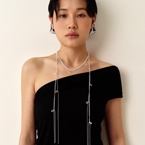 Collier Lariat Flottant Perle pour Femme, Plaqué Argent, Cristal Strass Goutte d'Eau, Superposé, Tendance, Bijou de Soirée - Product Image 4