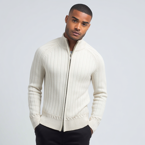 Cárdigan de <span class=keywords><strong>Hombre</strong></span> con Cuello Camisero y Cierre de Cremallera, Mezcla de Lana Merino, Manga Larga, Cierre Completo, Antibolitas, Transpirable, <span class=keywords><strong>Azul</strong></span> <span class=keywords><strong>Marino</strong></span> - Product Image 3