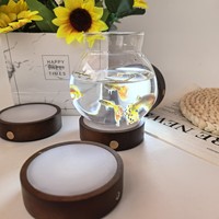 Base lumineuse LED rechargeable noire en bois, support rond pour pierres aromatiques, cristaux, verre, art DIY, veilleuse décorative