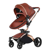 Poussette bébé 3-en-1 à vue haute avec cuir PU, pivotant à 360 degrés, réglable assis-couché, absorption des chocs bidirectionnelle (Modèle AB906)