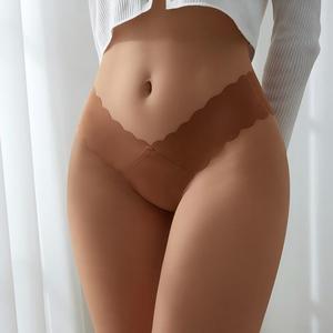 Culottes string invisibles taille basse en soie glacée sans couture pour femmes, bord festonné, confortables, non apparentes, lingerie OEM en gros - Product Image 1
