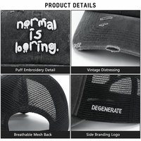 Gorras deportivas unisex de malla estilo streetwear con letras bordadas en relieve, de sarga de algodón lavada vintage, desgastadas, al por mayor, con cierre snapback