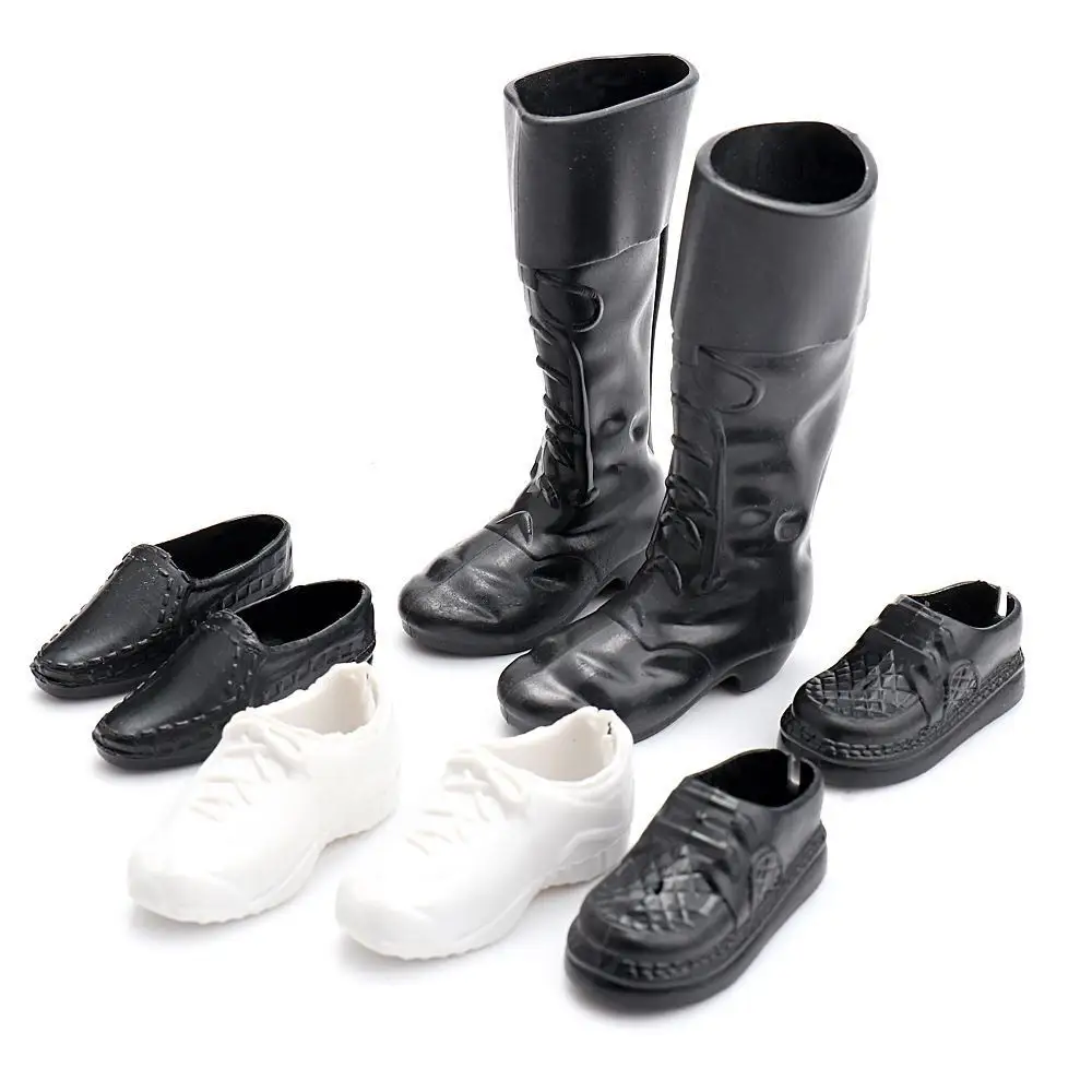 6 Mannelijke Prins Schoenen Multi-Jointed Mannelijke Pop Bruidegom Schoenen Miniatuur Plastic Speelgoed Accessoires Zwart Lederen Schoenlaarzen