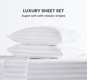 Customized 50/50 Poly Cotton Hotel Bedding Stripe <strong>Sheets</strong> Set White 5 Star Hotel Bedsheet Bedding Set - Product Image 2
