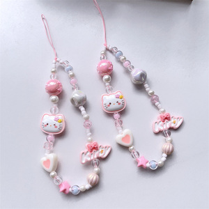 Ciondolo per braccialetto per telefono rosa ciao gattino con perline cordino per telefono portachiavi simpatico custodia per telefono accessorio cordino per ragazze. - Product Image 1