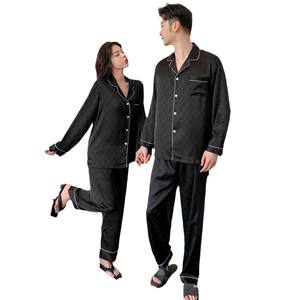 ชุดนอนคู่รัก แขนยาว ผ้าซาตินเนื้อนุ่ม สำหรับฤดูร้อน ชุดนอนผู้หญิง ผู้ชาย ชุดลำลอง - Product Image 5