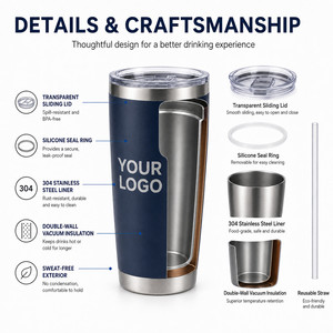Custom Logo 20oz Vacuum Insulated Tumbler Stainless Steel Double Wall Travel Mug with Straw for <b>Hot</b> and Cold Beverages Daily - Product Image 2
