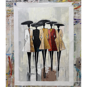 Hand Painted Grey Beige Black <strong>Women</strong> With Unbralle Canvas Artwork Special Design Decor Gray Red People Walking <strong>Oil</strong> <strong>Painting</strong> - Product Image 3