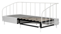 Cadre de lit de jour en métal pour lit double avec base en tissu, 90x200 cm, blanc, lattes en bois courbé, sans sommier, Uetco