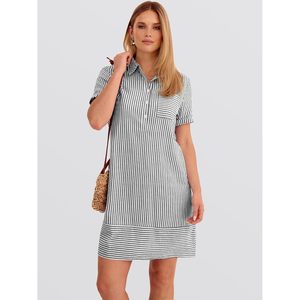 Vestido Camisero de Verano para Mujer, Manga Corta, Abotonado, a Rayas, Casual, Vestido Tipo Camisero, Tejido Transpirable, Ropa para Vacaciones en la Playa - Product Image 4