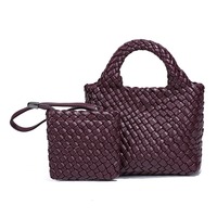 Sac à main géométrique en PU pour femme, tendance, polyvalent, léger et frais, tricoté, décontracté, style panier, sac bandoulière/épaule, mère-enfant