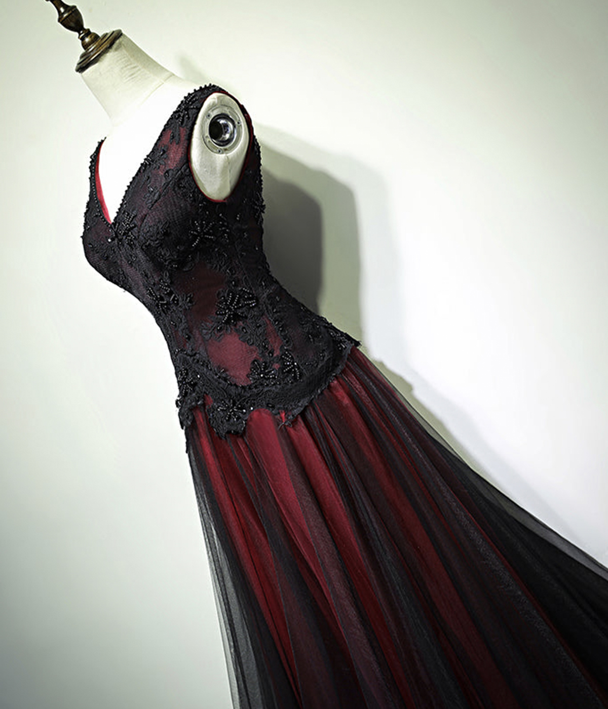 Shop Our Bohemian Black Tulle Red Lined Wedding Dress