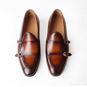 Chaussures habillées pour hommes en cuir véritable, peintes à la main, patinées, sur mesure, à double boucle, de qualité supérieure - Product Image 3