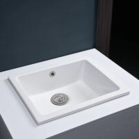 Lavabo carré moderne en céramique à encastrer, profond, pour salle de bain, cuisine, ferme, avec drain pour balcon