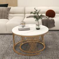 Table basse ronde moderne en marbre et métal avec surface durable et facile à nettoyer, mobilier de luxe pour salon