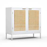 Meuble de rangement moderne en bois et osier à deux portes et double couche pour salon, avec compartiments et casier à vin, tailles personnalisables