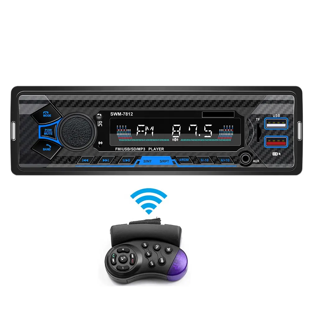 Автомобильный MP3-плеер TD7812, автомагнитола с поддержкой Bluetooth, Am, Fm, Tf-карт, с функцией быстрой зарядки, Aux, Swc, Типоразмер 1 Din, 2,1 А