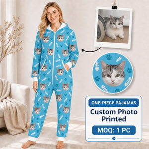 <span class=keywords><strong>Pigiama</strong></span> Intero Personalizzato con Foto di Gatto per Donne, Stampa a Trasferimento Termico, Regalo per Amanti degli Animali, Caldo Abbigliamento da Casa in Poliestere - Product Image 3